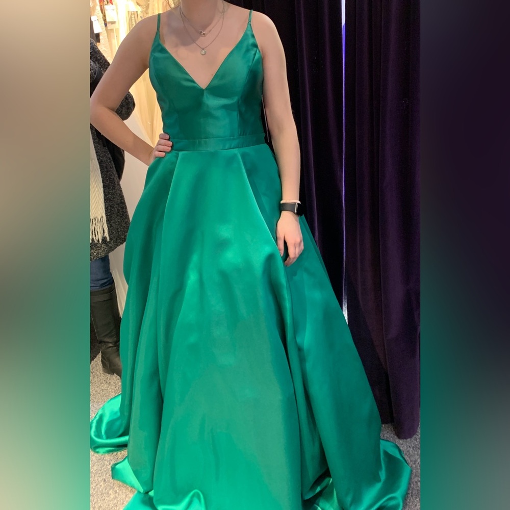 JVN BY Jovanni emerald green strap prom dress-worn nice